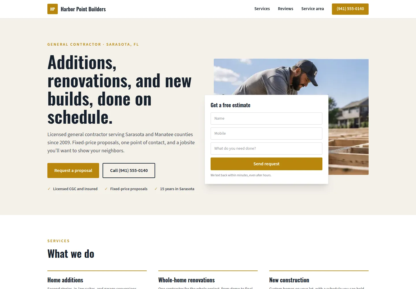 Harbor Point Builders website, desktop
