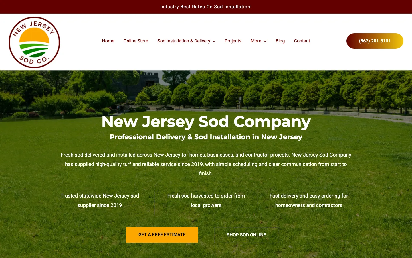 New Jersey Sod Company website home page
